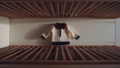 Baby sweater displayed in a wooden closet