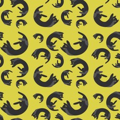 Black cat with yellow background seamless pattern 