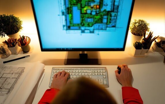 Architect working late at night on design