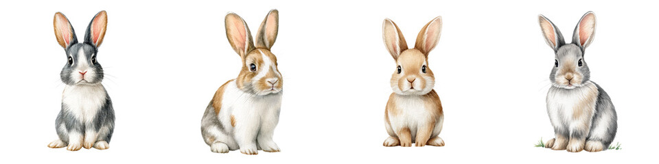 Obraz premium A group of adorable rabbits in various colors and poses