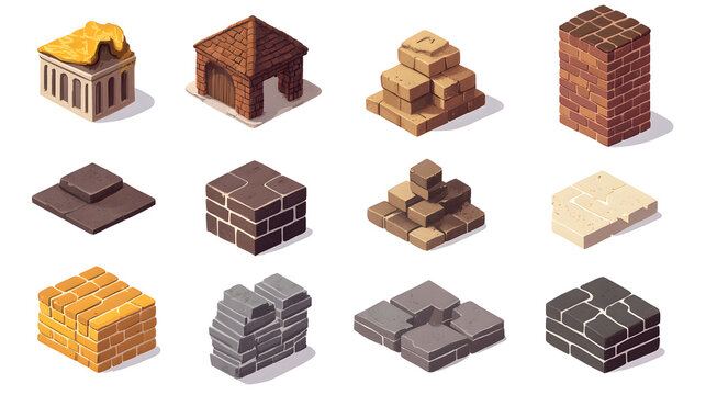 Various bricklaying patterns and techniques are illustrated, showcasing diverse styles and textures