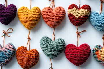 Crochet Love. Valentine Concept with Hand-made Crochet Heart Decoration