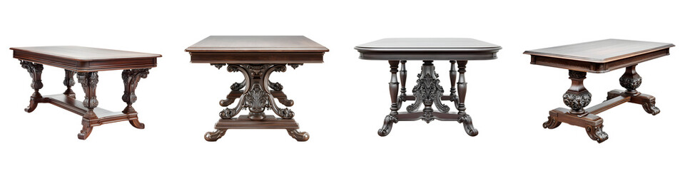 Elegant collection of ornate antique wooden tables