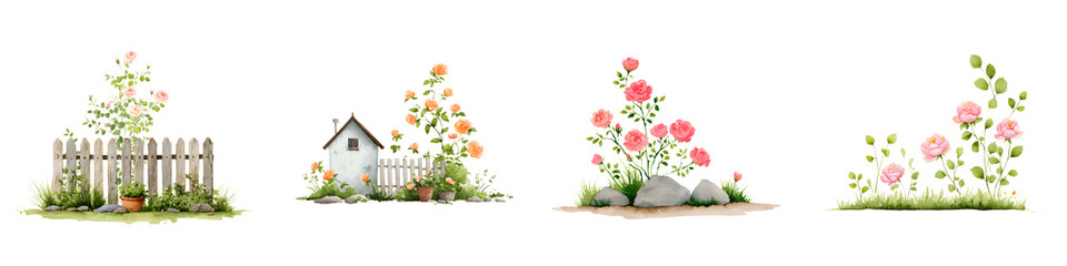 Fototapeta premium Charming cottage garden with colorful flowers and plants
