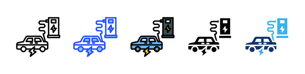Electric Car Icon Collection With Multiple Styles