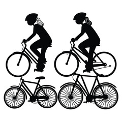 Obraz premium Silhouette of a girl on a bicycle, a vector illustration of a cyclist engaged in the sport of cycling