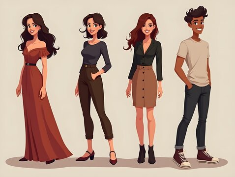 People avatars with haircut gown or casual wear