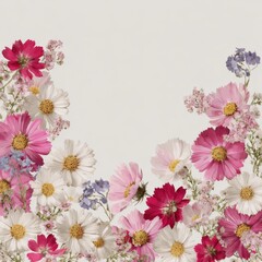 Beautiful Floral Background with Colorful Blossoms in Shades of Pink, White, Purple and Yellow for Nature Inspired Designs