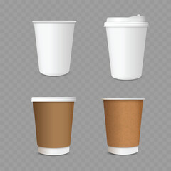 Coffee To Go Cup Mockup Set - Disposable Beverage Cups. Vector