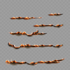 Realistic Burning Paper Edges - Flame Burn Line Effect. Vector