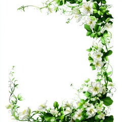 Obraz premium Elegant Floral Border with Green Leaves and White Blossoms for Invitations and Greetings