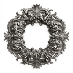Ornate Vintage Decorative Mirror Frame with Intricate Baroque Style Details in Monochrome Finish