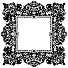Elegant black and white ornamental frame with intricate floral patterns and decorative details for artistic backgrounds