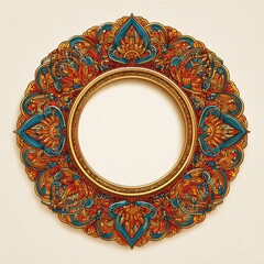 Ornate Circular Frame with Intricate Colorful Patterns and Elegant Design for Creative Artwork and Decorations