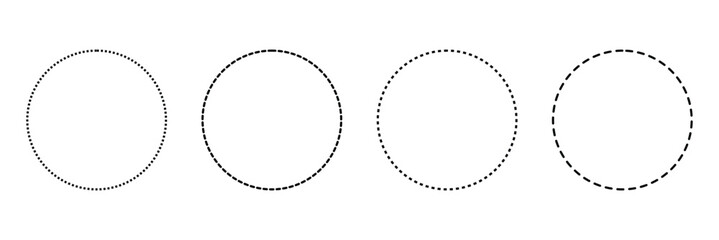 Dashed and dotted circle icon. Dotted round lines. Black and white broken rings. Abstract monochrome graphic. vector illustration . EPS 10 . 