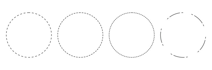 Dashed and dotted circle icon. Dotted round lines. Black and white broken rings. Abstract monochrome graphic. vector illustration . EPS 10 . 