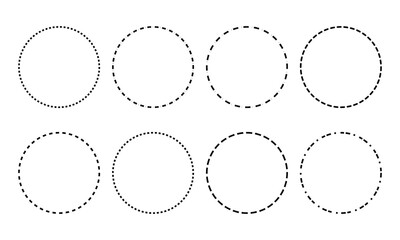 Dashed and dotted circle icon. Dotted round lines. Black and white broken rings. Abstract monochrome graphic. vector illustration . EPS 10 . 