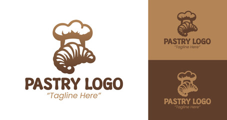 Modern Pastry Logo Design with Croissant and Chef Hat Icon