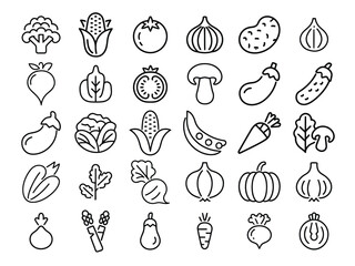 A Farm-Fresh Collection of Diverse Vegetable Icons for Healthy Living, Featuring Garden Produce, Organic Foods, and Natural Ingredients.