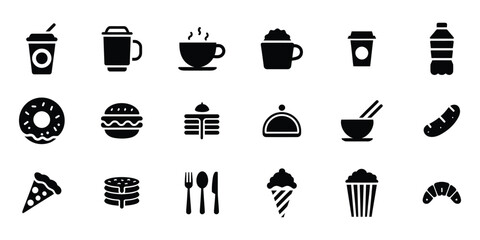 A Comprehensive Food and Beverage Icon Collection for Every Craving, Featuring Drinks, Snacks, Meals, Desserts, and More