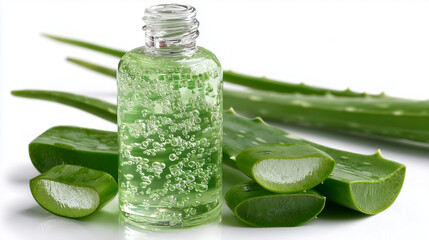 Aloe Vera Gel Jar Surrounded by Fresh Slices