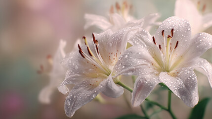 Fototapeta premium Elegant White Lilies in Full Bloom With Glow
