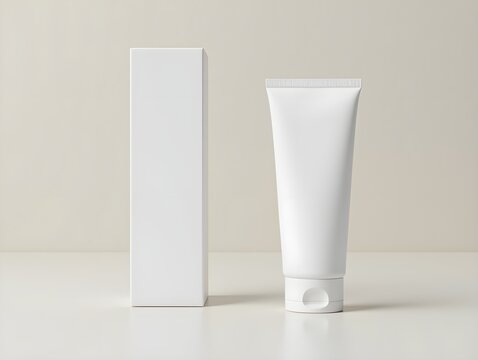 Clean Blank packaging tube and a digital template symbolizing innovation with ample space for text concept as A blank packaging tube next to a digital template on a screen representing