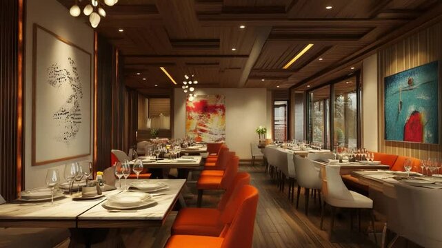 Elegant Dining Room Interior: A tastefully appointed dining room, featuring an inviting ambiance with exquisite decor, ready to host a memorable fine dining experience. 