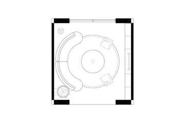 Fototapeta premium Circular Seating Area Floor Plan. Vector Black Lines on White Background. 1