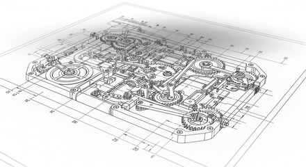 Detailed 3D Isometric Mechanical Gear System Engineering Blueprint