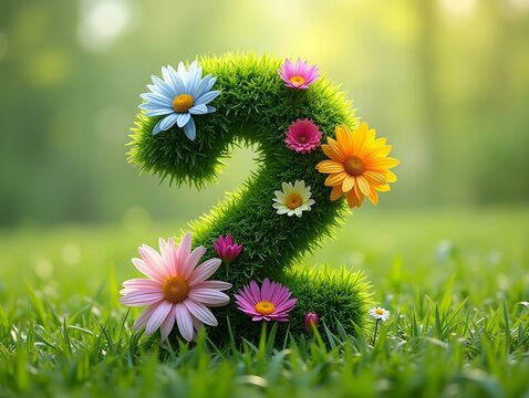 Grass number two decorated with colorful flowers for spring