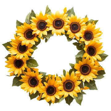 Beautiful Sunflower Wreath isolated on transparent background