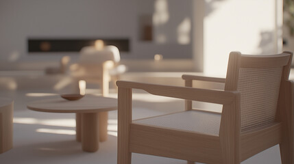 Minimalist living space with clean-lined furniture and neutral tones, embodying modern simplicity and calm elegance.