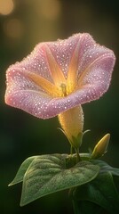 A beautiful morning glory flower adorned with dew drops, capturing nature's elegance.