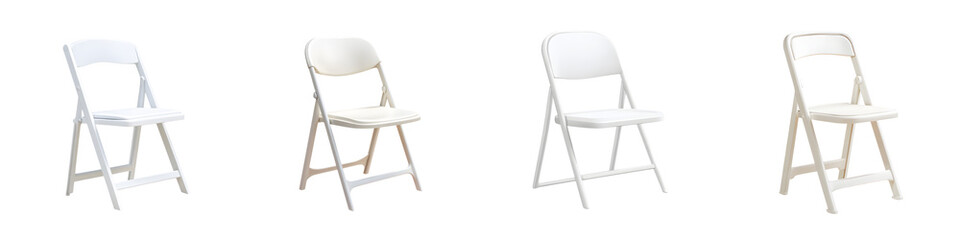 A row of modern white folding chairs