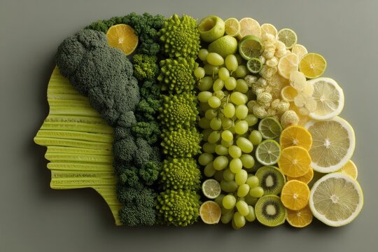 Balanced nutrition nurtures mental health, clarity, beautiful body, emphasizing profound connection between diet, cognitive sharpness, emotional wellbeing, and the vitality of a well-nourished body.