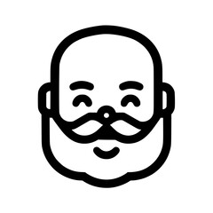 Outlined cartoon illustration of a happy, bald man with a mustache.