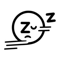 Sleeping face emoticon, dreaming peacefully, zzz, simple line art.