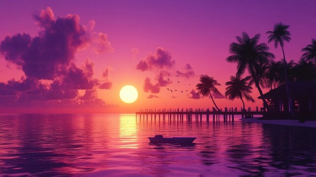 Florida Keys Fishing. Luxury Ocean Fishing Resort at Sunrise in Islamorada