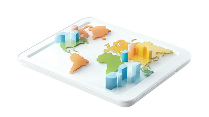 3D Visualization of World Map with Colorful Graphs and Data Representations for Business Analysis