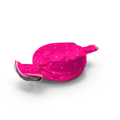 Pink Wrapped Candy with Polka Dots Isolated on Transparent Background
