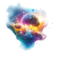 Vibrant Cosmic Scene Featuring Colorful Nebula and Earth in the Vast Universe