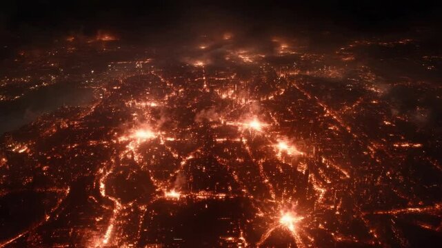 City Lights: A mesmerizing aerial view of a sprawling city at night, ablaze with the warm glow of countless lights that paint a breathtaking tapestry of human habitation.