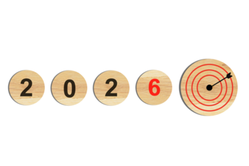 Goal Achievement 2026 and Business Success. To-Do List to Achieve Goals. Checkmarks and Target Goals on a Circular Wooden Board.