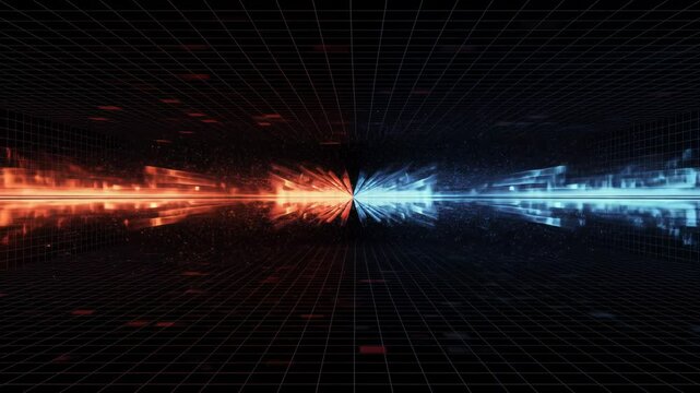 Red and blue grid clash digital convergence