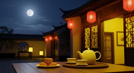 Mid-Autumn Festival Evening in a Traditional Chinese Courtyard