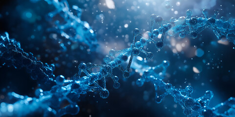 Microscopic view of molecular structure in blue, abstract science and DNA visualization, biotech research concept

