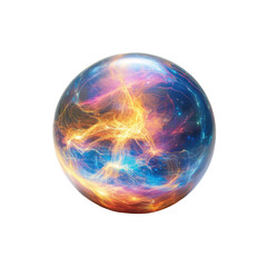 Vibrant Energetic Sphere with Colorful Light Trails and Cosmic Background in Abstract Form