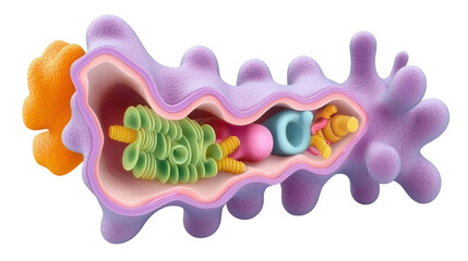 Detailed 3D Illustration of a Cellular Structure with Organelles and Membrane Design Elements