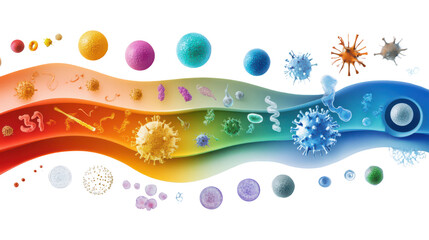 Vibrant Microorganisms and Pathogens on Colorful Spectrum Background Creating Science and Health Concept